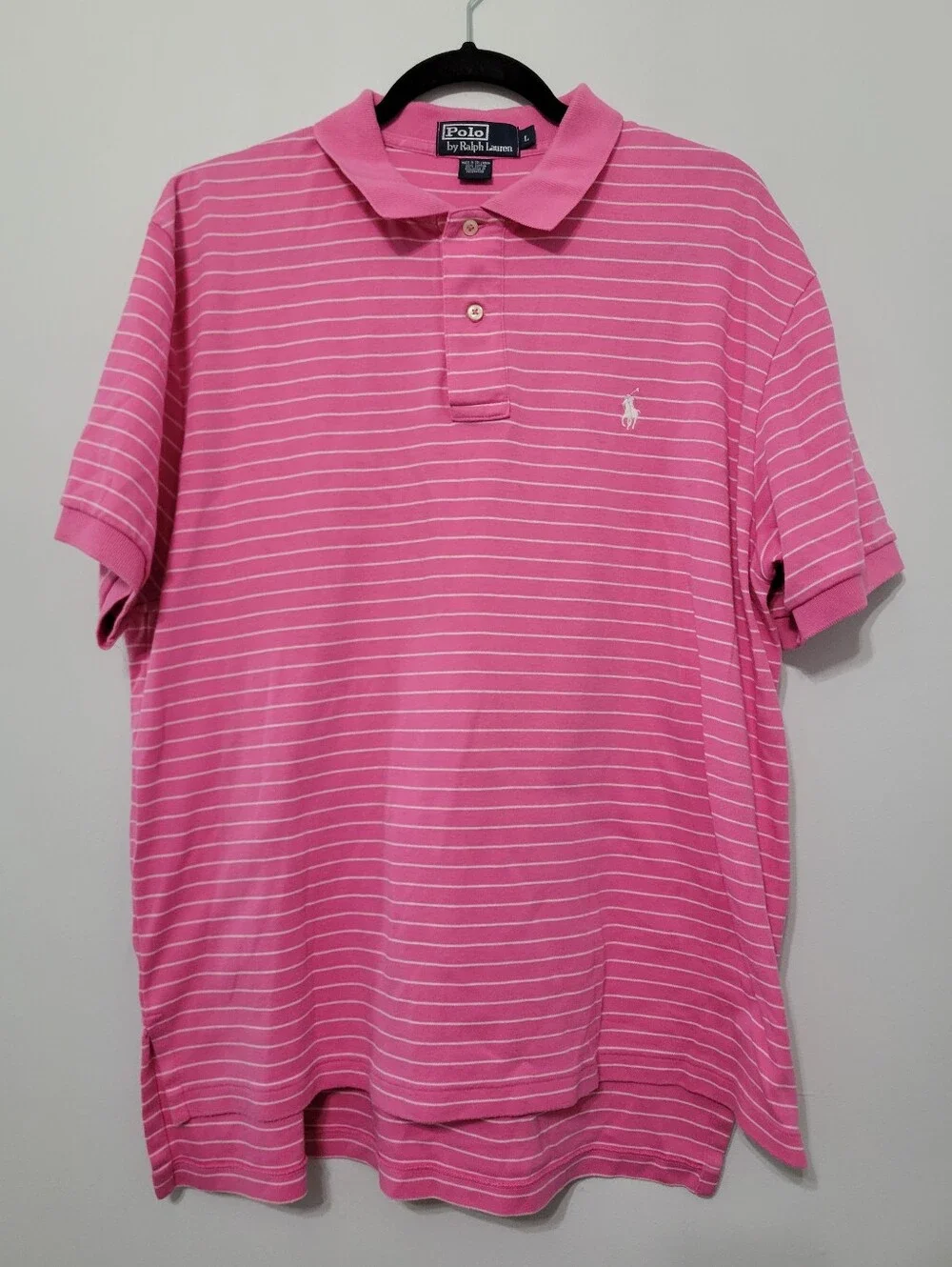 Lot of 3 Men's Polo Ralph Lauren Short Sleeve Shirts Polos Sz L Pink Blue Stripe